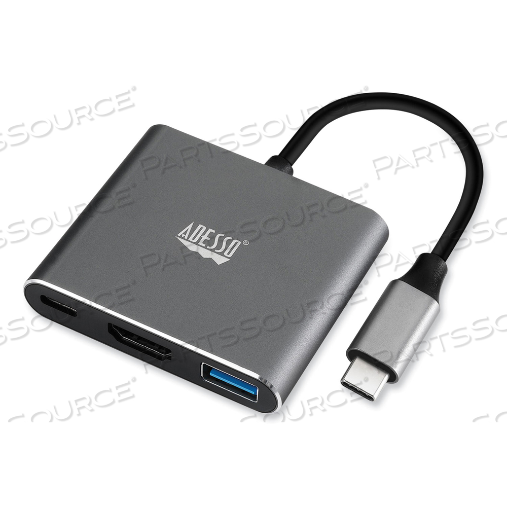 3-IN-1 USB-C MULTI-PORT TAA COMPLIANT DOCKING STATION, HDMI, USB-C, USB 3 A+PD, BLACK/GRAY by Adesso, Inc. 3-IN-1 USB-C MULTI-PORT TAA COMPLIANT DOCKING STATION, HDMI, USB-C, USB 3 A+PD, BLACK/GRAY by Adesso, Inc.