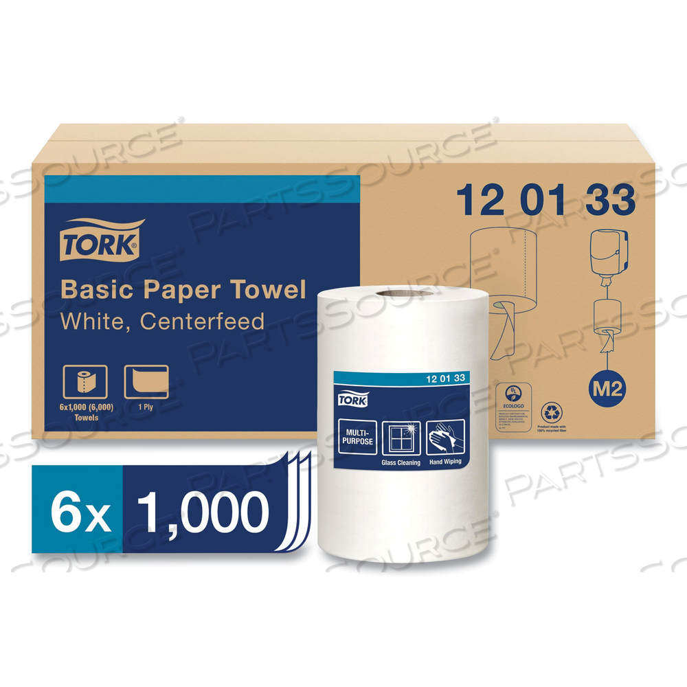 ADVANCED CENTERFEED HAND TOWEL, 1-PLY, 8.25 X 11.8, WHITE, 1,000/ROLL by Tork ADVANCED CENTERFEED HAND TOWEL, 1-PLY, 8.25 X 11.8, WHITE, 1,000/ROLL by Tork