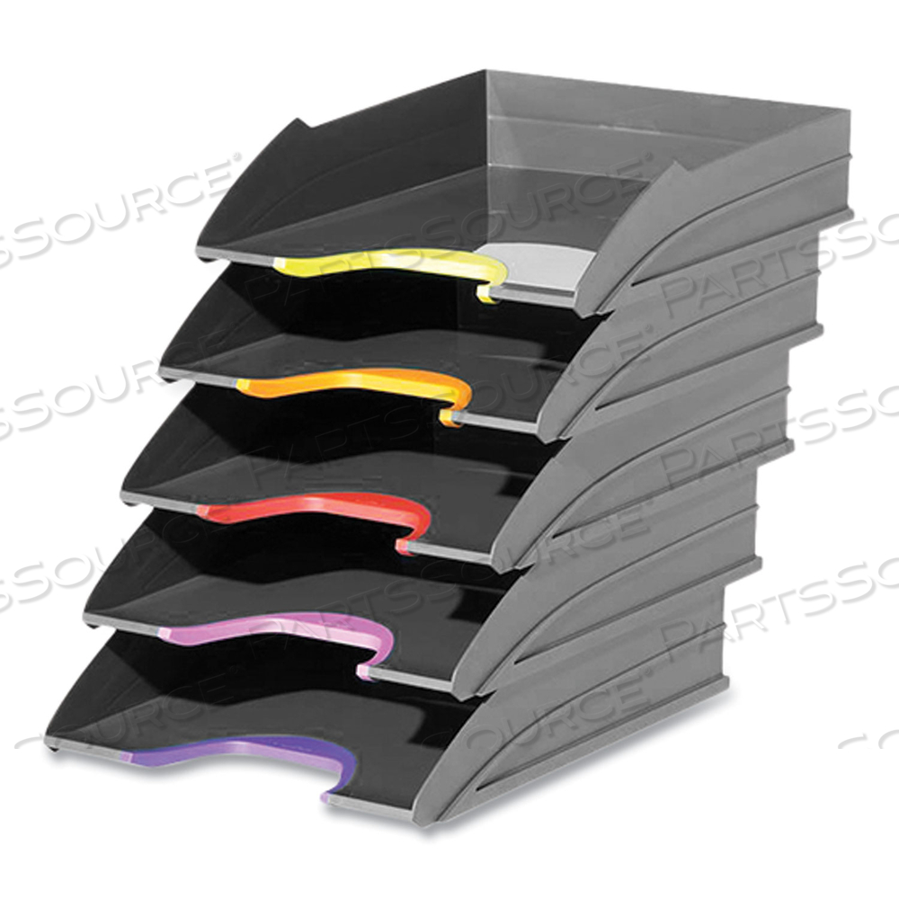 VARICOLOR 5-COMPARTMENT STACKABLE PLASTIC LETTER TRAY SET, LETTER TO FOLIO SIZE FILES, 10.39 X 13.23 X 2.91, ANTHRACITE GRAY by Durable