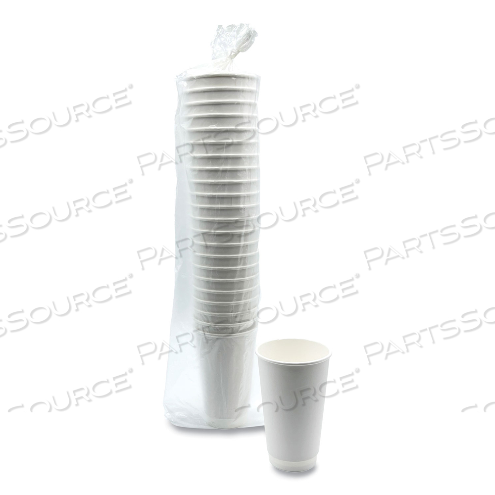 PAPER HOT CUPS, DOUBLE-WALLED, 16 OZ, WHITE 