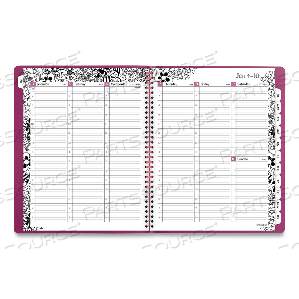 FLORADOODLE WEEKLY/MONTHLY PROFESSIONAL PLANNER, ADULT COLORING ARTWORK, 11 X 8.5, B/W COVER, 12-MONTH (JAN-DEC): 2023-2024 by Cambridge