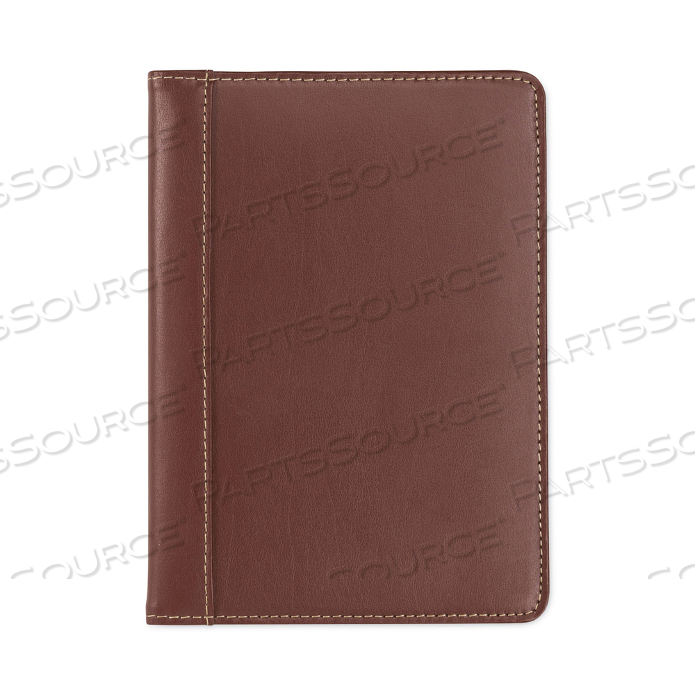 CONTRAST STITCH LEATHER PADFOLIO, 6.25W X 8.75H, OPEN STYLE, BROWN by Samsill