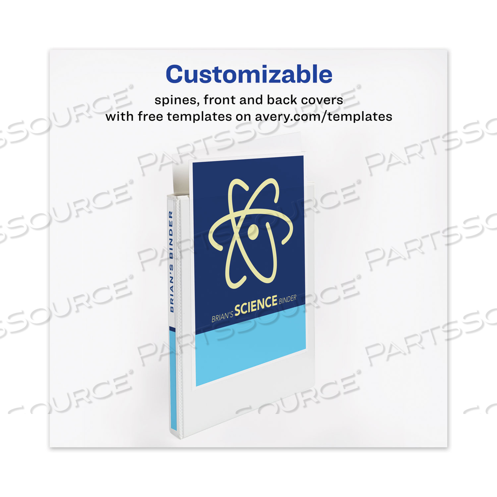 HEAVY-DUTY VIEW BINDER WITH DURAHINGE AND ONE TOUCH SLANT RINGS, 3 RINGS, 0.5" CAPACITY, 11 X 8.5, WHITE by Avery