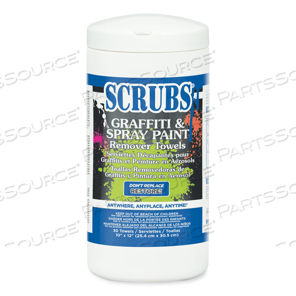 GRAFFITI AND PAINT REMOVER TOWELS, 10 X 12,  ORANGE ON WHITE, 30/CANISTER by Scrubs