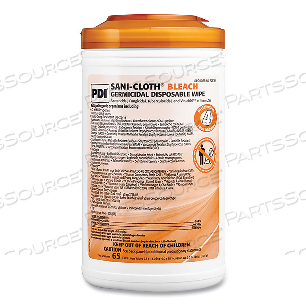 SANI-CLOTH BLEACH GERMICIDAL DISPOSABLE WIPES, 7.5 X 15, UNSCENTED, WHITE by Sani Professional