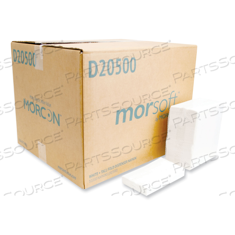 MORSOFT DISPENSER NAPKINS, 1-PLY, 6 X 13.5, WHITE by Morcon Tissue