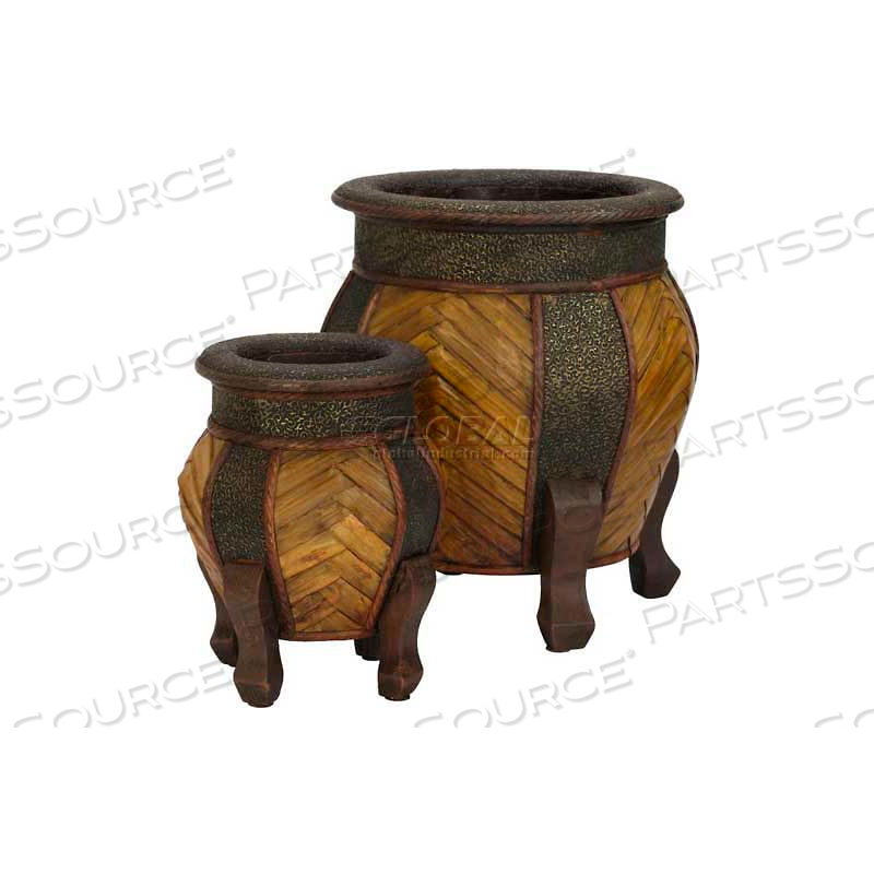 DECORATIVE ROUNDED WOOD PLANTERS (SET OF 2) 
