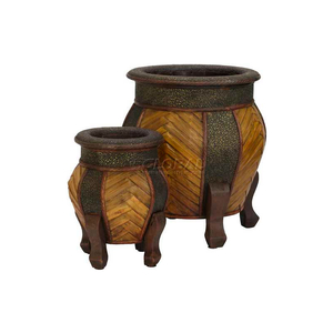 DECORATIVE ROUNDED WOOD PLANTERS (SET OF 2) by Nearly Natural
