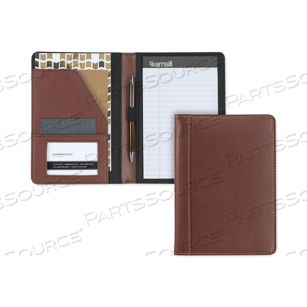 CONTRAST STITCH LEATHER PADFOLIO, 6.25W X 8.75H, OPEN STYLE, BROWN by Samsill