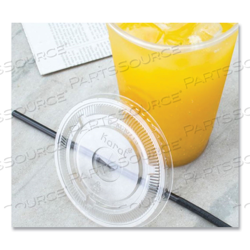 PET LIDS, FLAT WITH STRAW SLOT, FITS 32 OZ COLD CUPS, CLEAR by Karat PET LIDS, FLAT WITH STRAW SLOT, FITS 32 OZ COLD CUPS, CLEAR by Karat