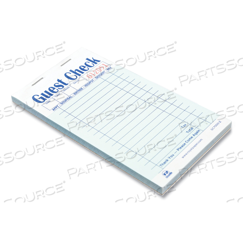 GUEST CHECK PAD, 17 LINES, TWO-PART CARBONLESS, 3.6 X 6.7, 50 FORMS/PAD by Royal Paper