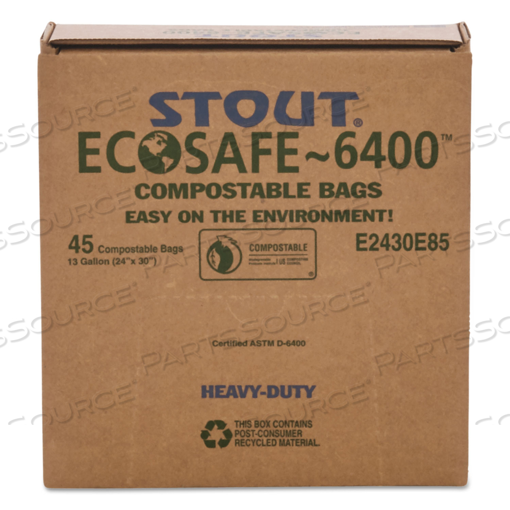 ECOSAFE-6400 BAGS, 13 GAL, 0.85 MIL, 24" X 30", GREEN by Envision