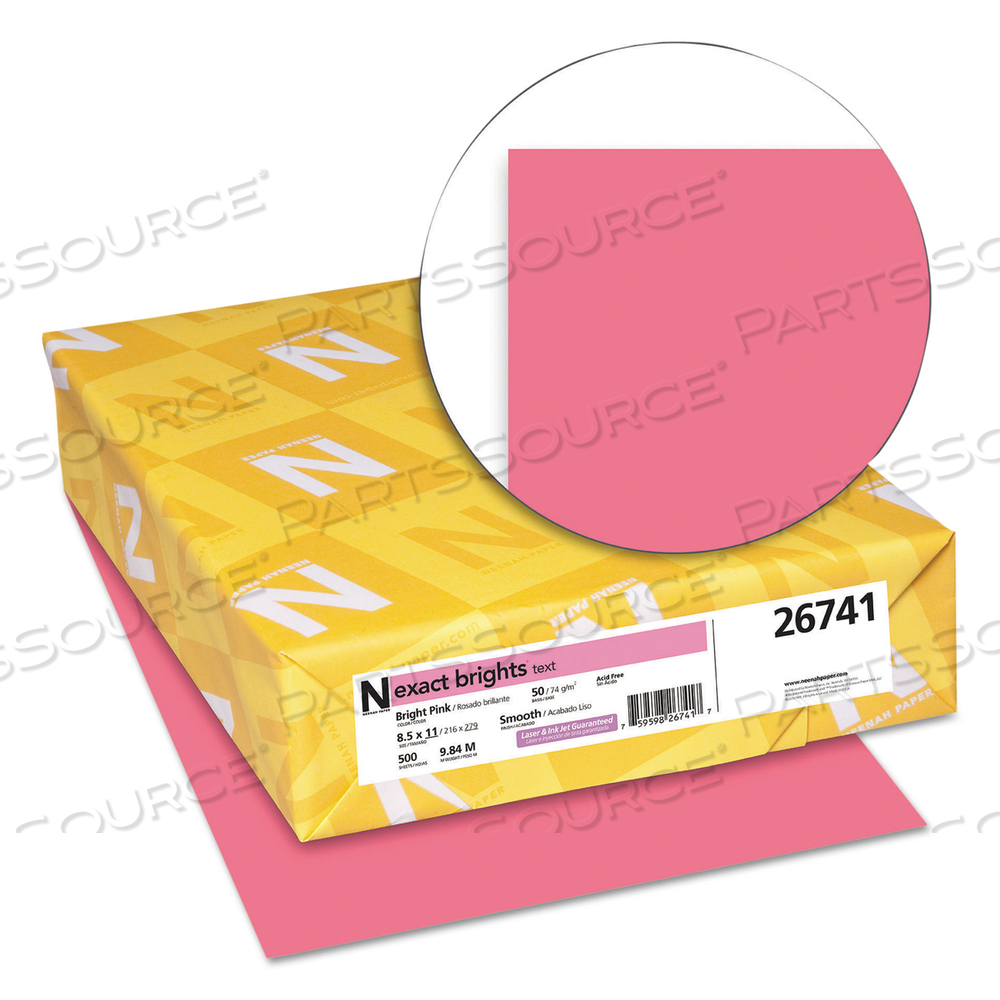 EXACT BRIGHTS PAPER, 20 LB BOND WEIGHT, 8.5 X 11, BRIGHT PINK, 500/REAM by Neenah EXACT BRIGHTS PAPER, 20 LB BOND WEIGHT, 8.5 X 11, BRIGHT PINK, 500/REAM by Neenah