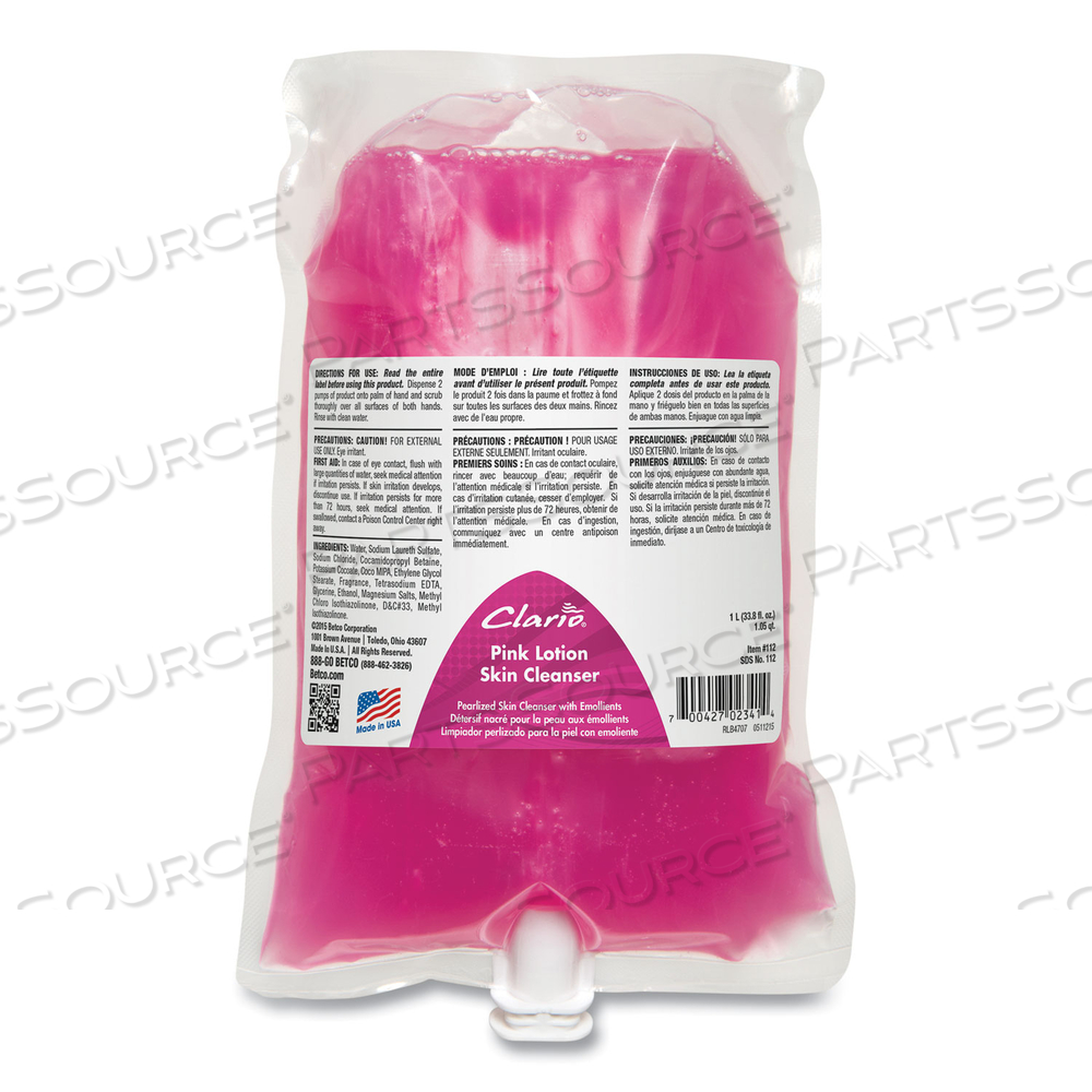 PINK LOTION SKIN CLEANSER, CLEAN BOUQUET, 1,000 ML REFILL BAG, 6/CARTON by Betco Corporation