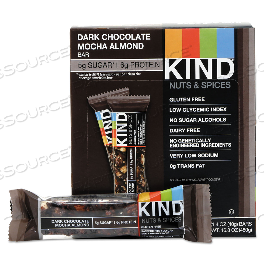 NUTS AND SPICES BAR, DARK CHOCOLATE MOCHA ALMOND, 1.4 OZ BAR by Kind NUTS AND SPICES BAR, DARK CHOCOLATE MOCHA ALMOND, 1.4 OZ BAR by Kind