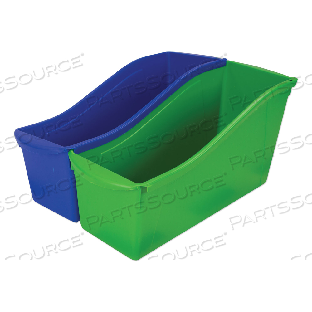 INTERLOCKING BOOK BINS WITH CLEAR LABEL POUCHES, 4.75" X 12.63" X 7", ASSORTED COLORS by Storex