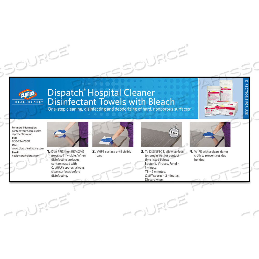 DISPATCH CLEANER DISINFECTANT TOWELS, 6.75 X 8, UNSCENTED, 150/CANISTER by Clorox