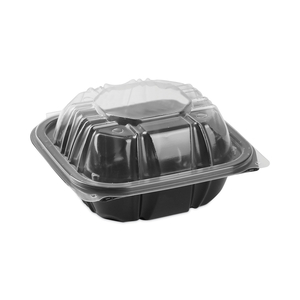 EARTHCHOICE VENTED DUAL COLOR MICROWAVABLE HINGED LID CONTAINER, 1-COMPARTMENT, 16OZ, 6 X 6 X 3, BLACK/CLEAR, PLASTIC by Pactiv EARTHCHOICE VENTED DUAL COLOR MICROWAVABLE HINGED LID CONTAINER, 1-COMPARTMENT, 16OZ, 6 X 6 X 3, BLACK/CLEAR, PLASTIC by Pactiv