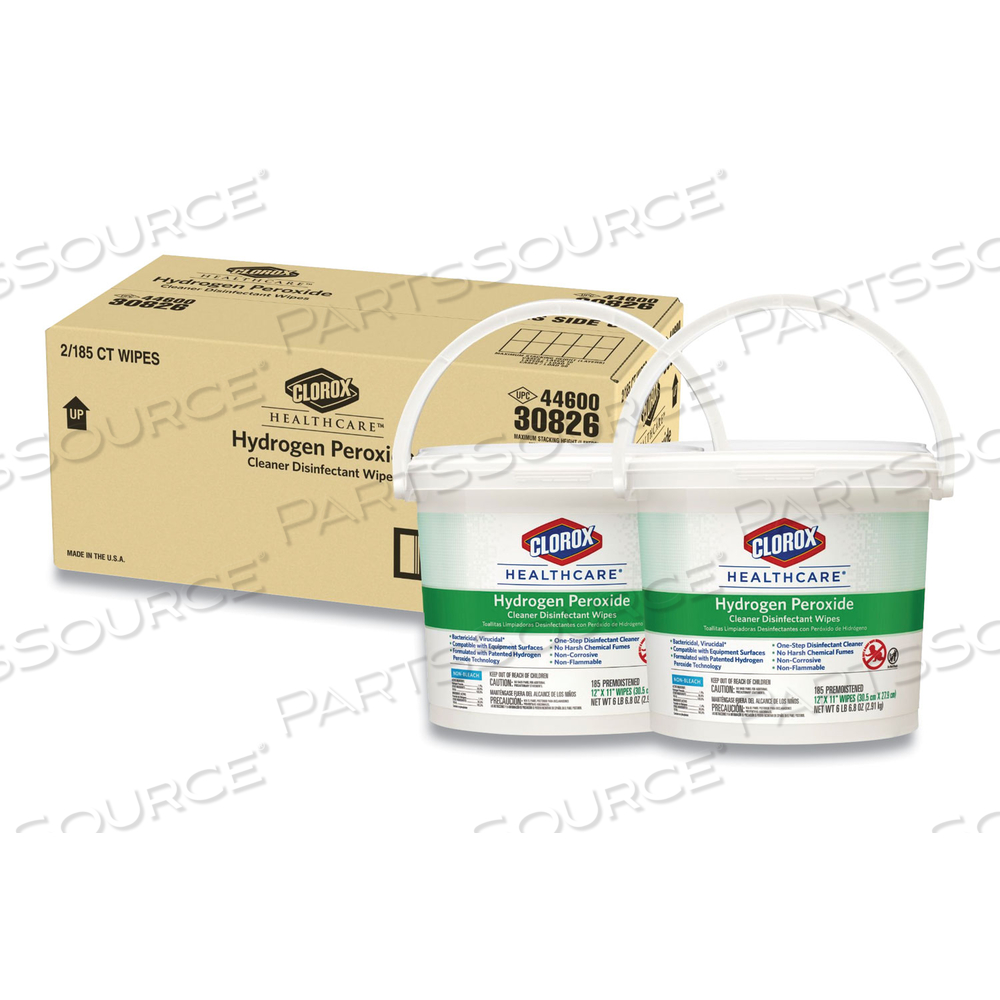 HYDROGEN PEROXIDE CLEANER DISINFECTANT WIPES, 11 X 12, UNSCENTED, WHITE, 185/CANISTER by Clorox