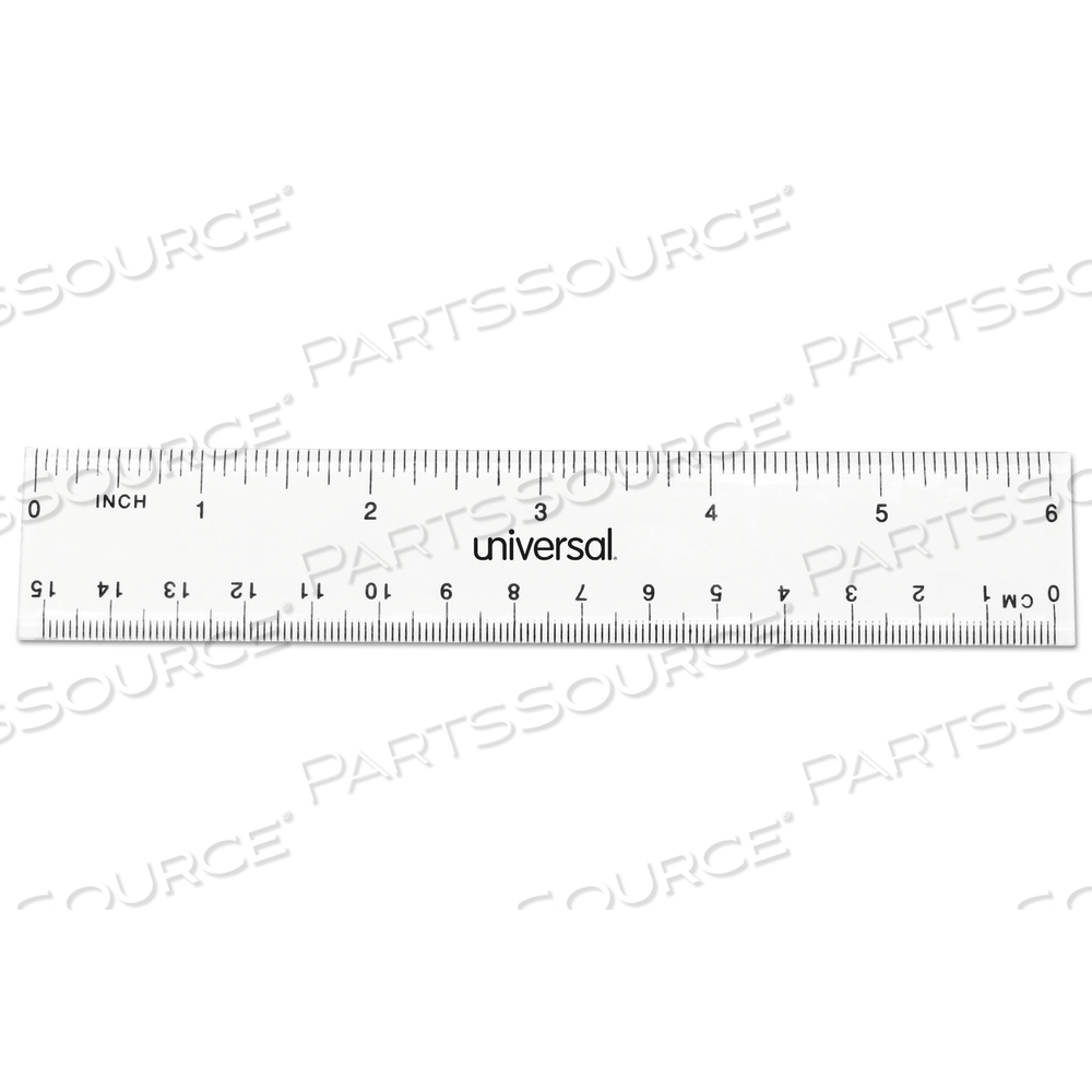CLEAR PLASTIC RULER, STANDARD/METRIC, 6" LONG, CLEAR by Universal CLEAR PLASTIC RULER, STANDARD/METRIC, 6" LONG, CLEAR by Universal