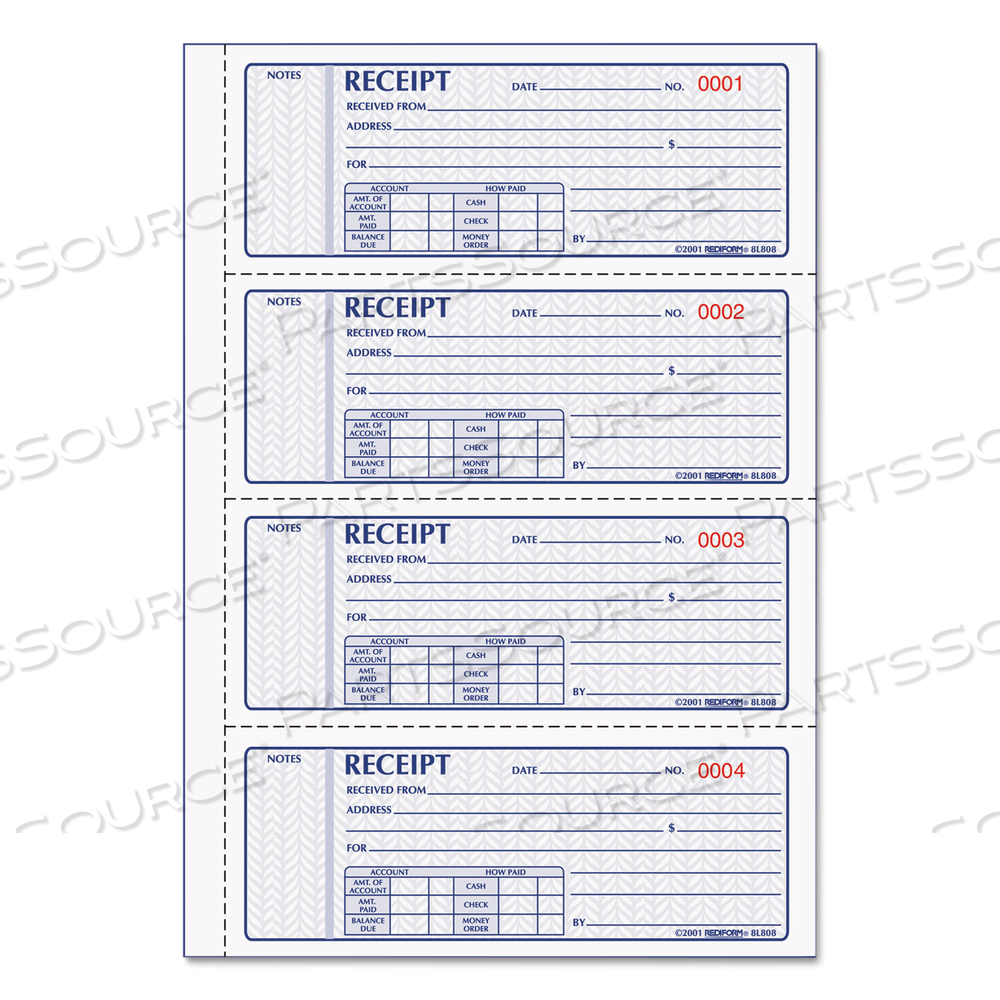 MONEY RECEIPT BOOK, FORMGUARD COVER, THREE-PART CARBONLESS, 7 X 2.75, 4 FORMS/SHEET, 100 FORMS TOTAL by Rediform