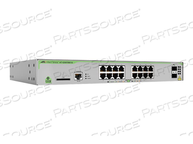 ALLIED TELESIS CENTRECOM AT-GS970M/18, SWITCH, 18 PORTS, MANAGED, RACK-MOUNTABLE by Allied Telesis ALLIED TELESIS CENTRECOM AT-GS970M/18, SWITCH, 18 PORTS, MANAGED, RACK-MOUNTABLE by Allied Telesis