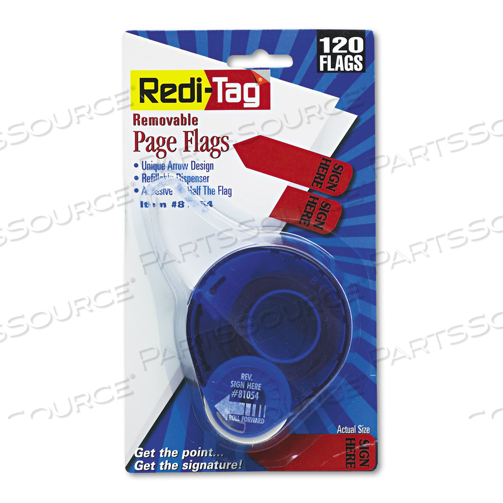ARROW MESSAGE PAGE FLAGS IN DISPENSER, "SIGN HERE", RED by Redi-Tag