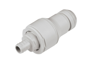 VALVED IN-LINE COUPLING INSERT, 1/2 IN DIA, POLYPROPYLENE, GRAY WITH DARK GRAY, HOSE BARB, 120 PSI VACUUM, 32 TO 120 DEG F by Colder Products Company