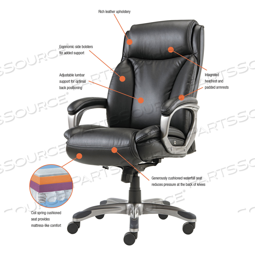 ALERA VEON SERIES EXECUTIVE HIGH-BACK BONDED LEATHER CHAIR, SUPPORTS UP TO 275 LB, BLACK SEAT/BACK, GRAPHITE BASE 