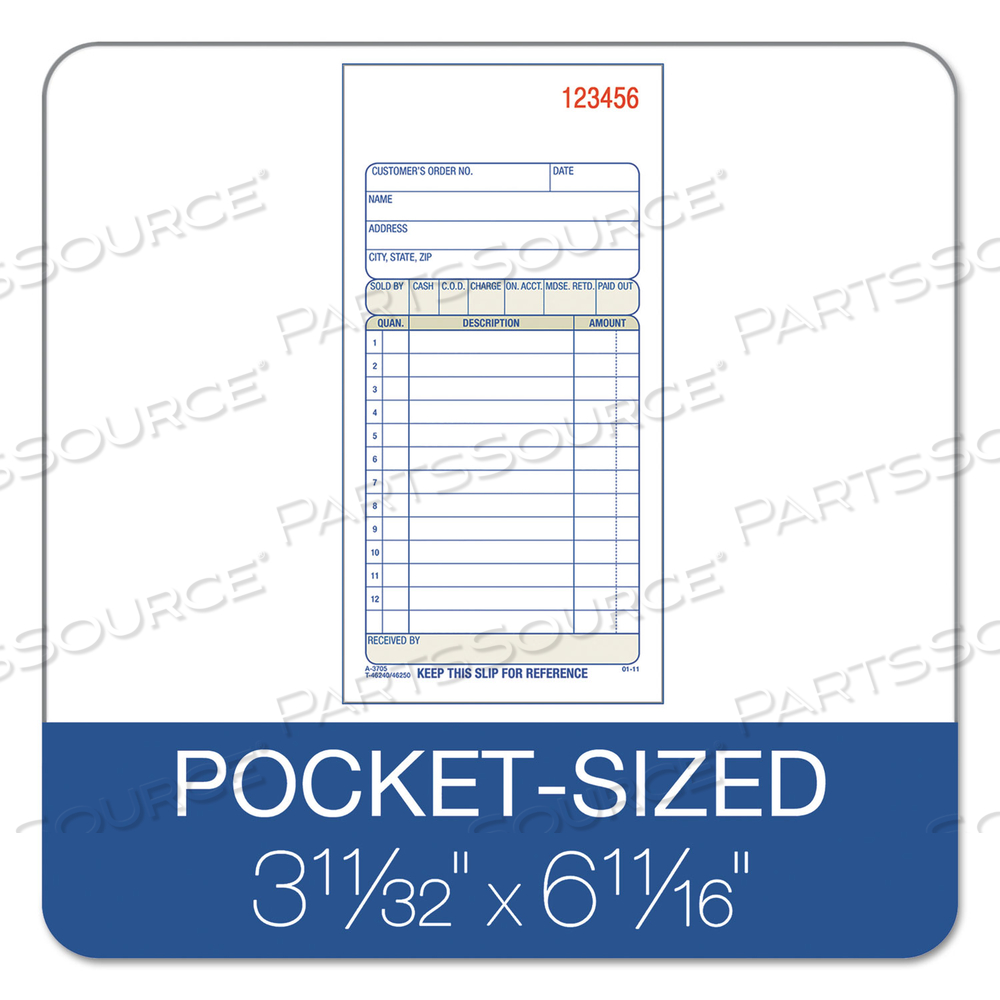 3-PART SALES BOOK, THREE-PART CARBONLESS, 3.25 X 7.13, 50 FORMS TOTAL by Adams