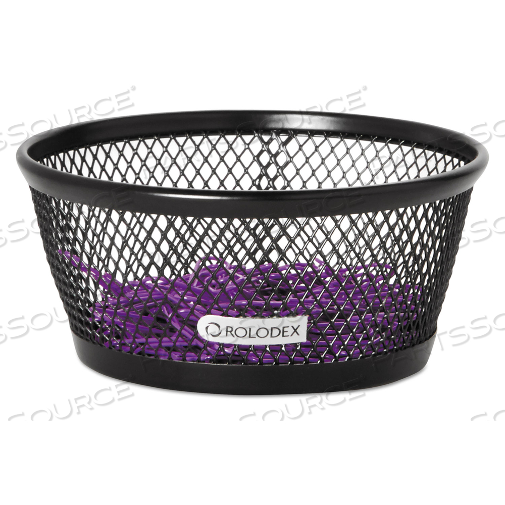 MESH JUMBO NESTABLE PAPER CLIP DISH, WIRE MESH, 4.3" DIAMETER X 2"H,  BLACK by Rolodex