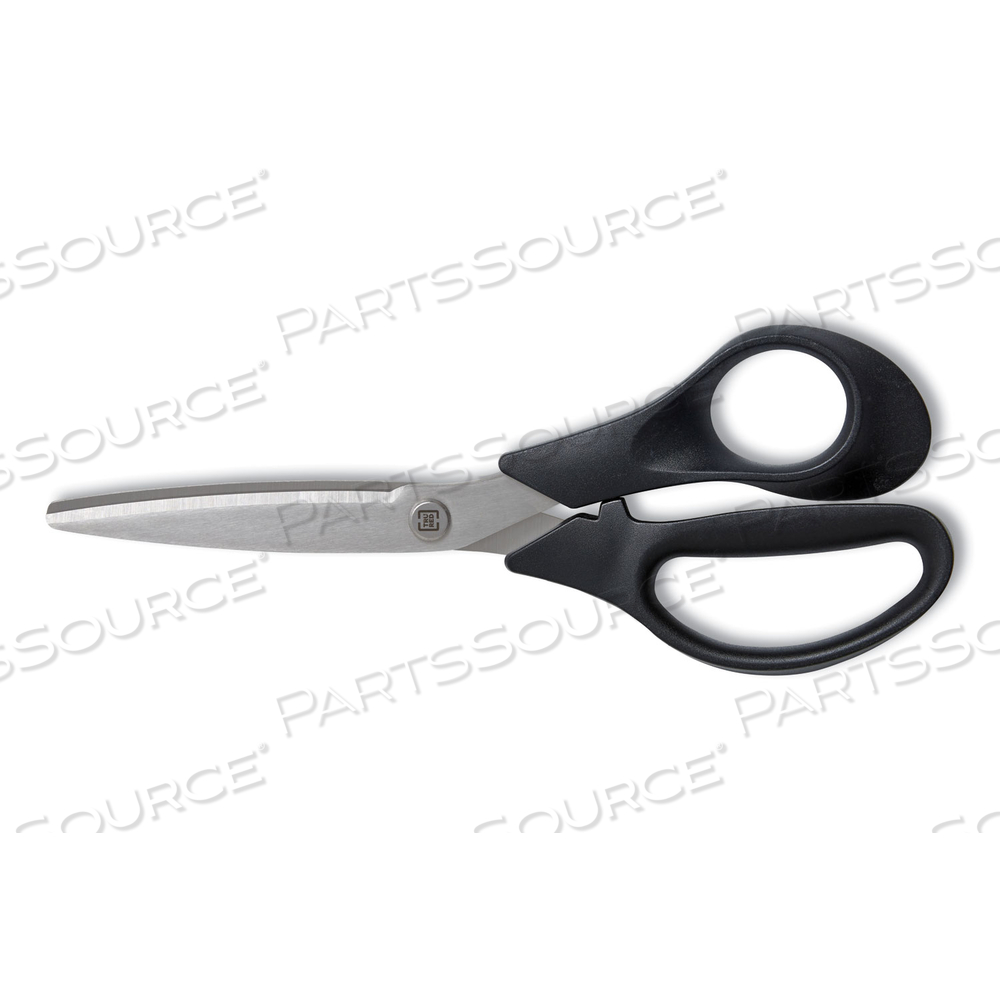 STAINLESS STEEL SCISSORS, 8" LONG, 3.58" CUT LENGTH, BLACK STRAIGHT HANDLE by TRU RED