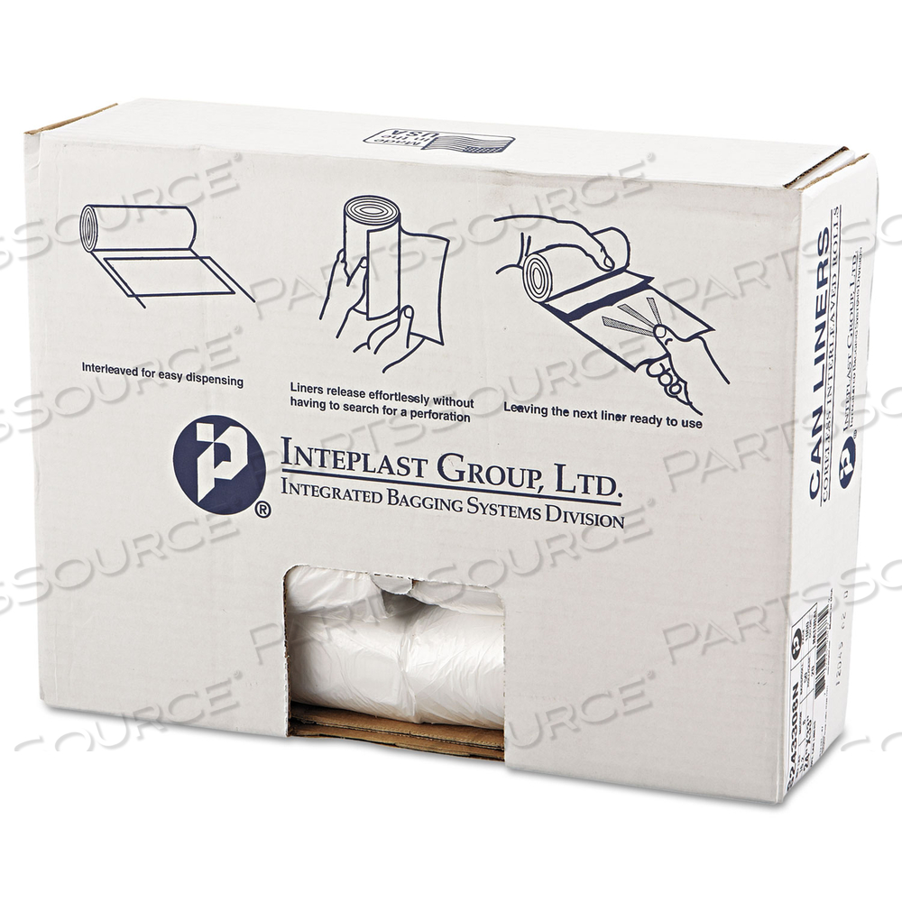 HIGH-DENSITY COMMERCIAL CAN LINERS, 16 GAL, 8 MICRONS, 24" X 33", NATURAL, 50 BAGS/ROLL by Inteplast Group HIGH-DENSITY COMMERCIAL CAN LINERS, 16 GAL, 8 MICRONS, 24" X 33", NATURAL, 50 BAGS/ROLL by Inteplast Group
