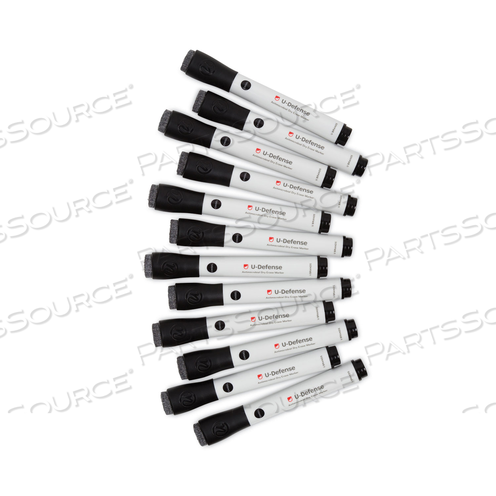 U-DEFENSE ANTIMICROBIAL DRY-ERASE MARKERS, BROAD CHISEL TIP, BLACK by U Brands