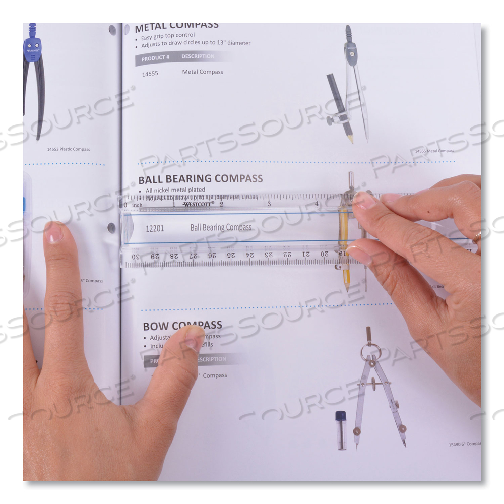 MAGNIFYING RULER, 12" LONG, GLASS, CLEAR by Westcott