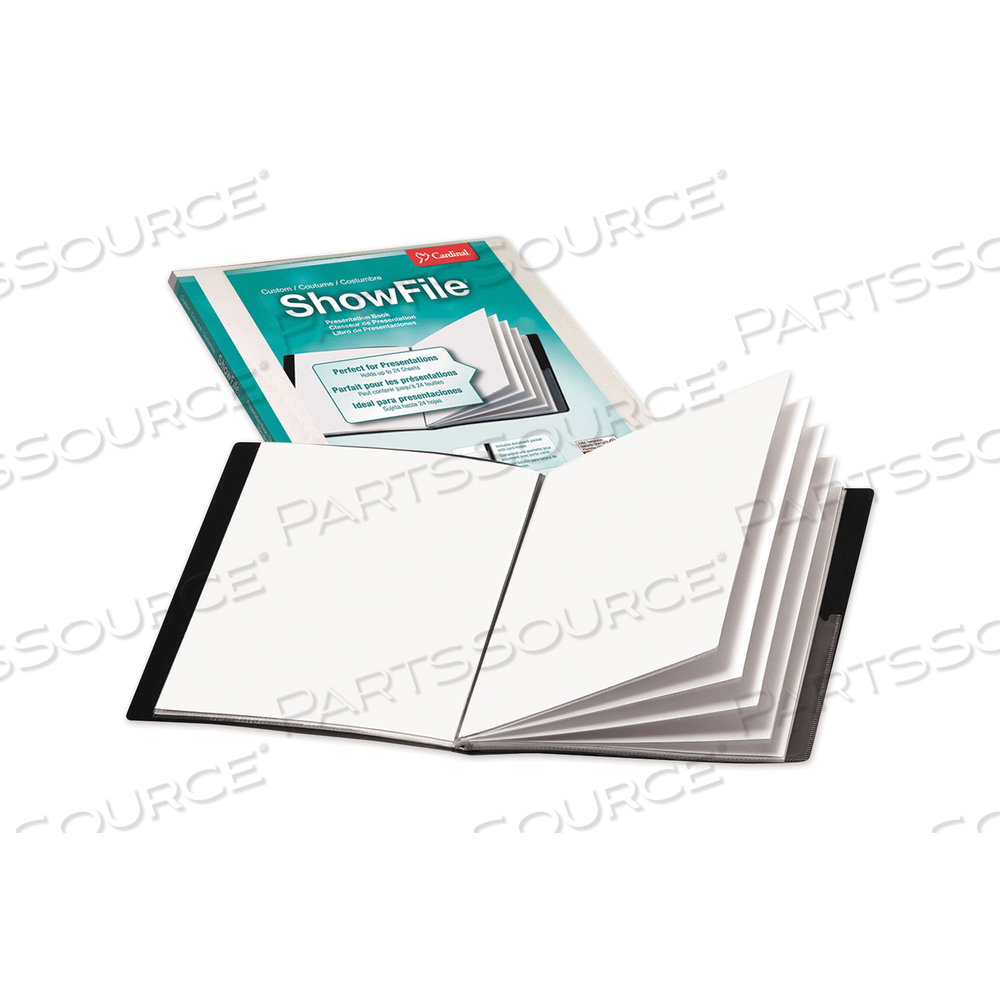 SHOWFILE DISPLAY BOOK WITH CUSTOM COVER POCKET, 12 LETTER-SIZE SLEEVES, BLACK by Cardinal