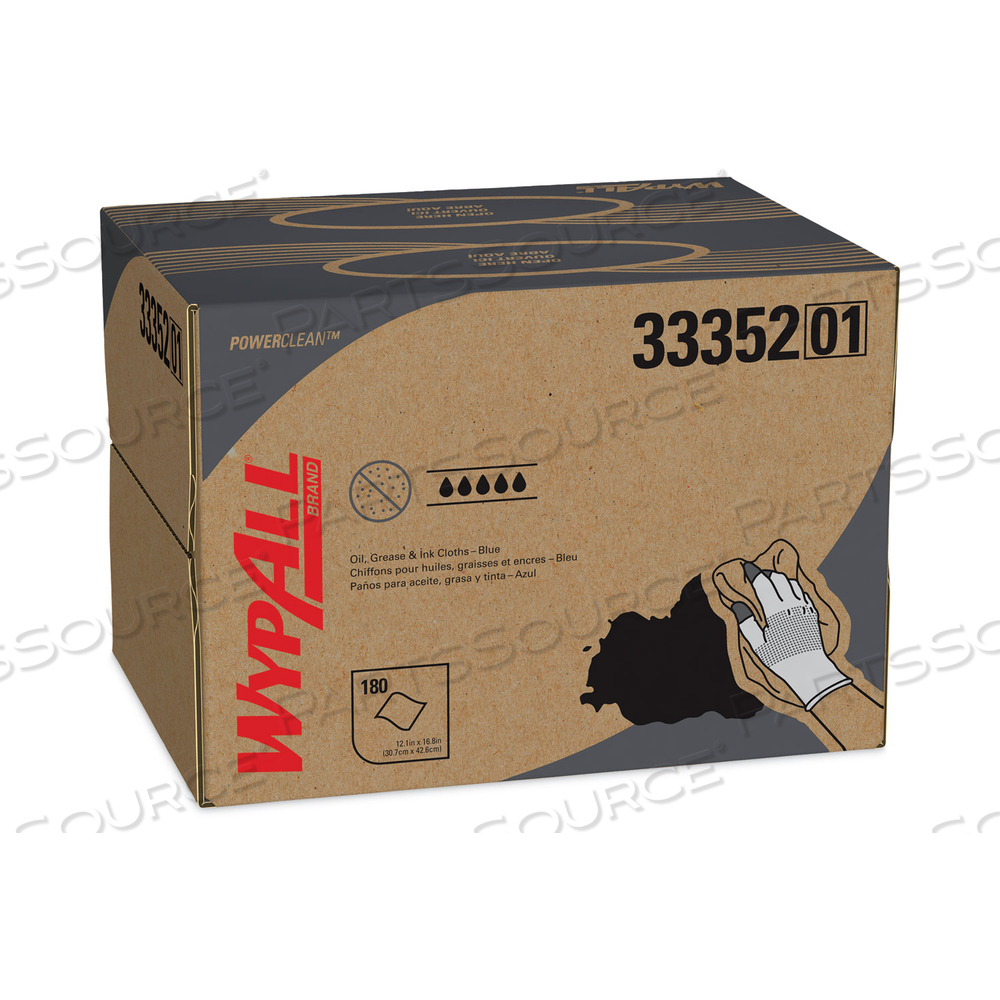POWER CLEAN OIL, GREASE AND INK CLOTHS, BRAG BOX, 12.1 X 16.8, BLUE by WypAll POWER CLEAN OIL, GREASE AND INK CLOTHS, BRAG BOX, 12.1 X 16.8, BLUE by WypAll