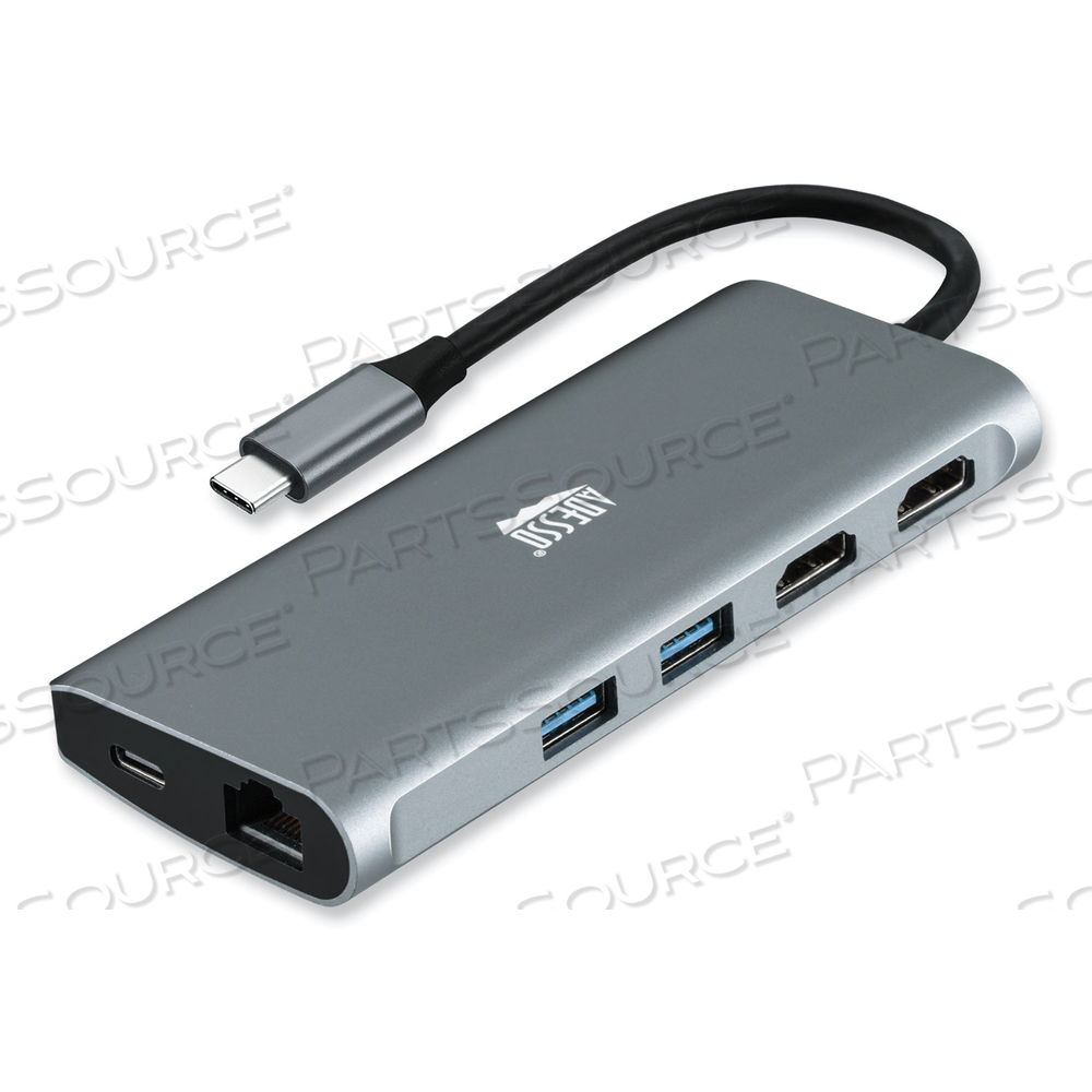 9-IN-1 USB TYPE-C DOCKING STATION, 2 HDMI/3 USB C/SD AND TF SLOT/RJ45, GRAY/BLACK by Adesso, Inc.