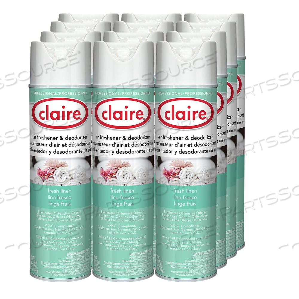 AEROSOL AIR FRESHENER AND DEODORIZER, FRESH LINEN, 10 OZ AEROSOL SPRAY, 12 CANS by Claire AEROSOL AIR FRESHENER AND DEODORIZER, FRESH LINEN, 10 OZ AEROSOL SPRAY, 12 CANS by Claire