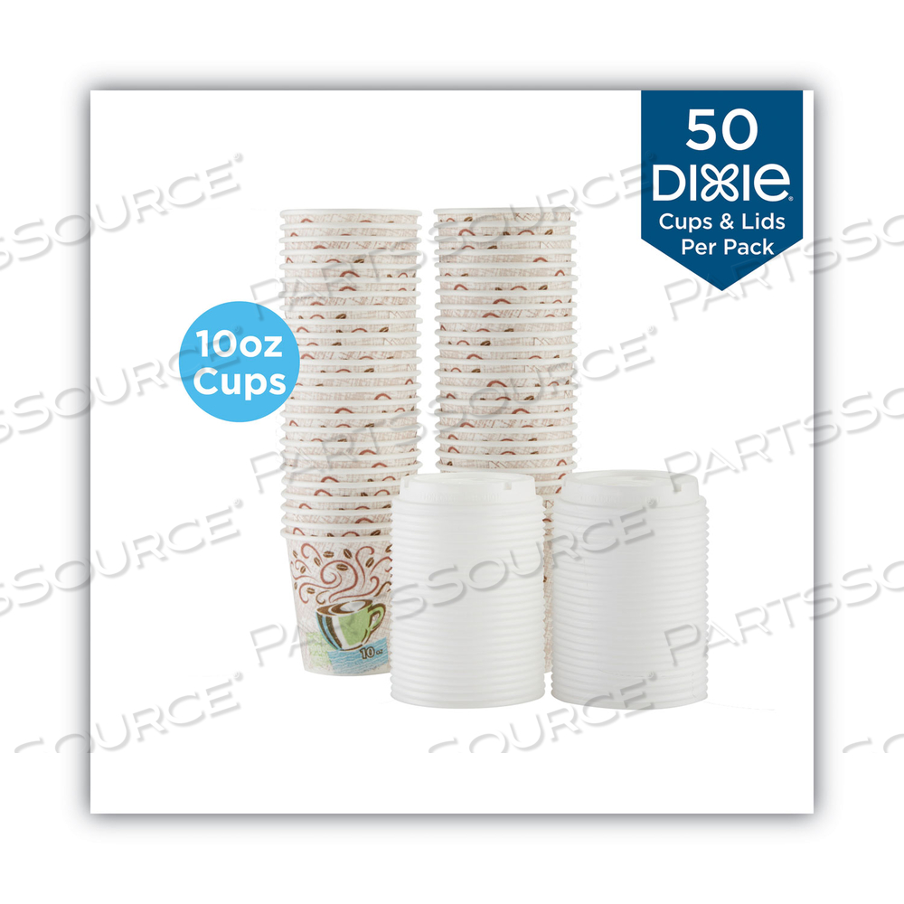 PERFECTOUCH PAPER HOT CUPS AND  LIDS COMBO, 10 OZ, MULTICOLOR, 50 CUPS/LIDS/PACK by Dixie