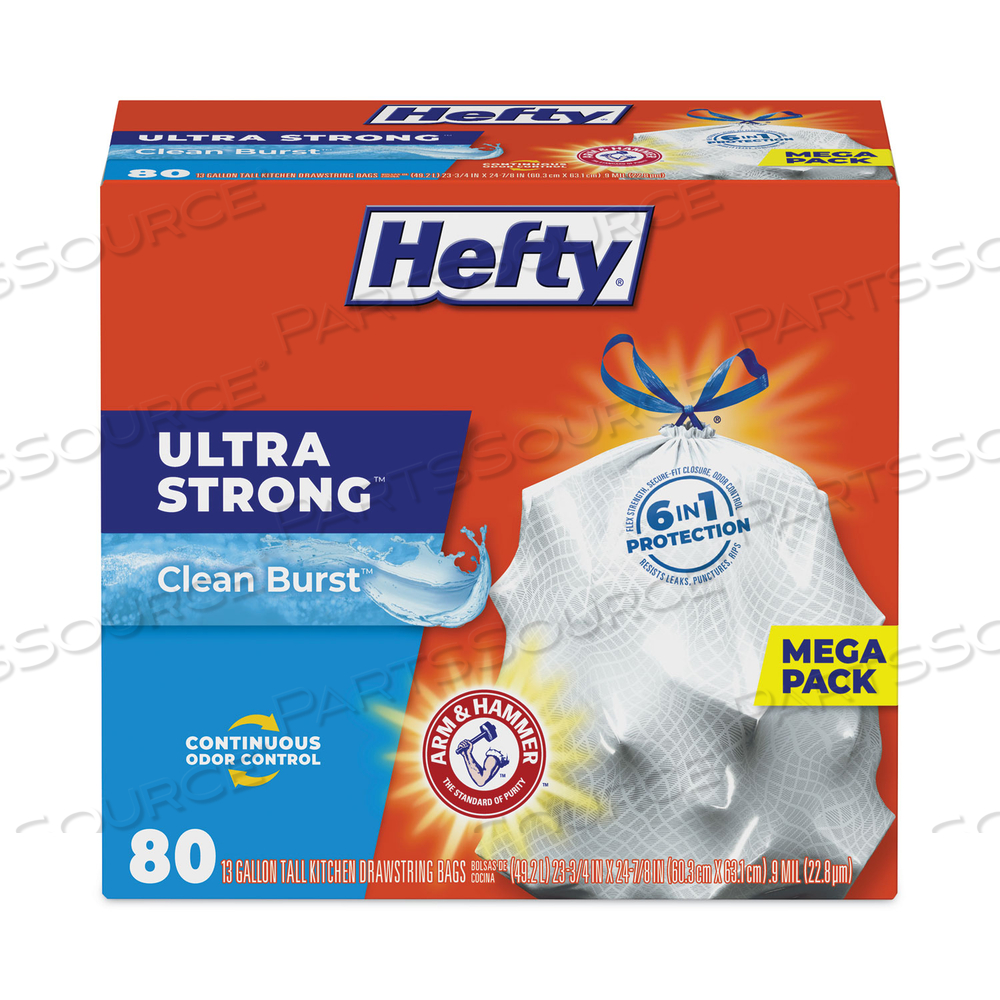 ULTRA STRONG SCENTED TALL WHITE KITCHEN BAGS, 13 GAL, 0.9 MIL, 24.75" X 24.88", WHITE, 80 BAGS/BOX by Hefty