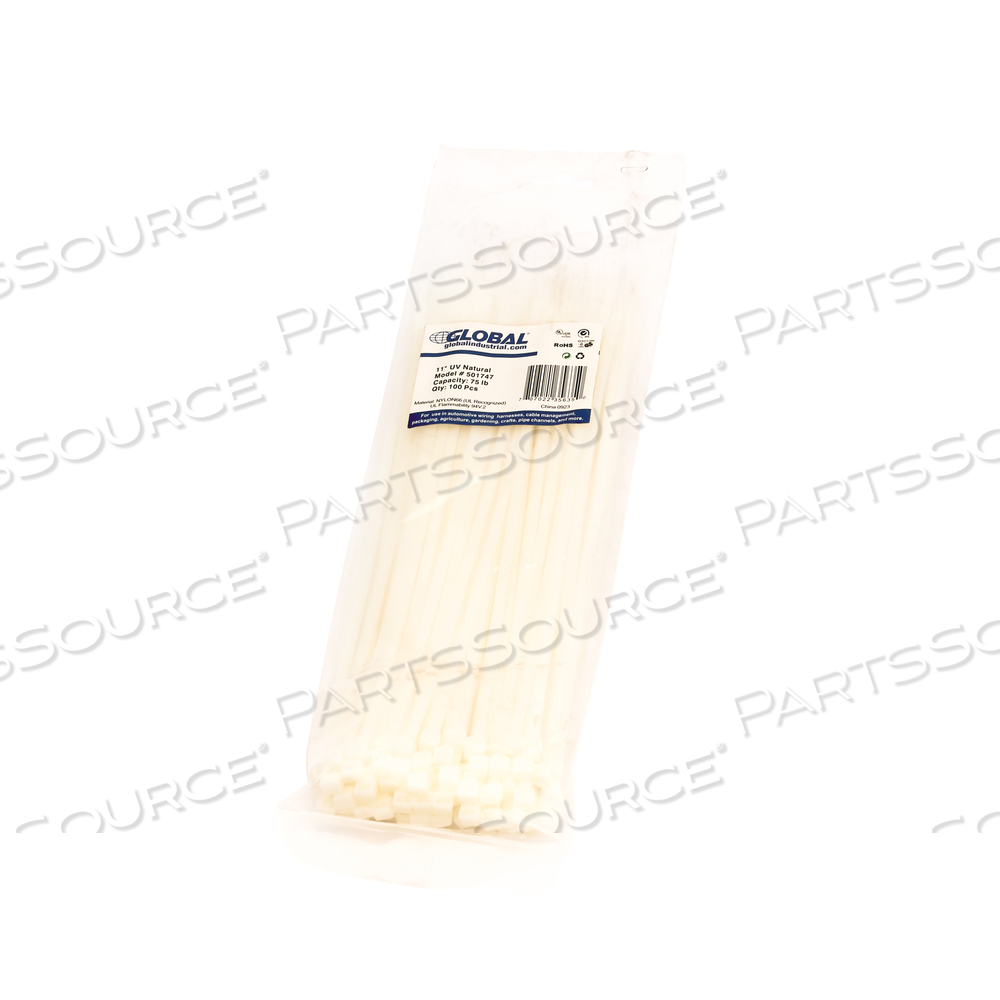 11" CABLE ZIP TIES, NATURAL W/UV, 75 LB, 100 PACK by Approved Vendor