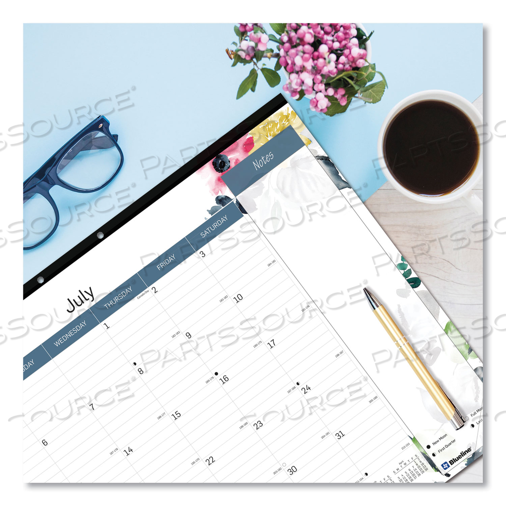SPRING MONTHLY ACADEMIC DESK PAD CALENDAR, FLORA ARTWORK, 22 X 17, BLACK BINDING, 18-MONTH (JULY TO DEC): 2022 TO 2023 by Blueline