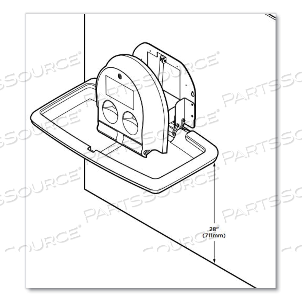 BABY CHANGING STATION, WALL HORIZONTAL MOUNT, 36.5 X 21.25, GRAY 