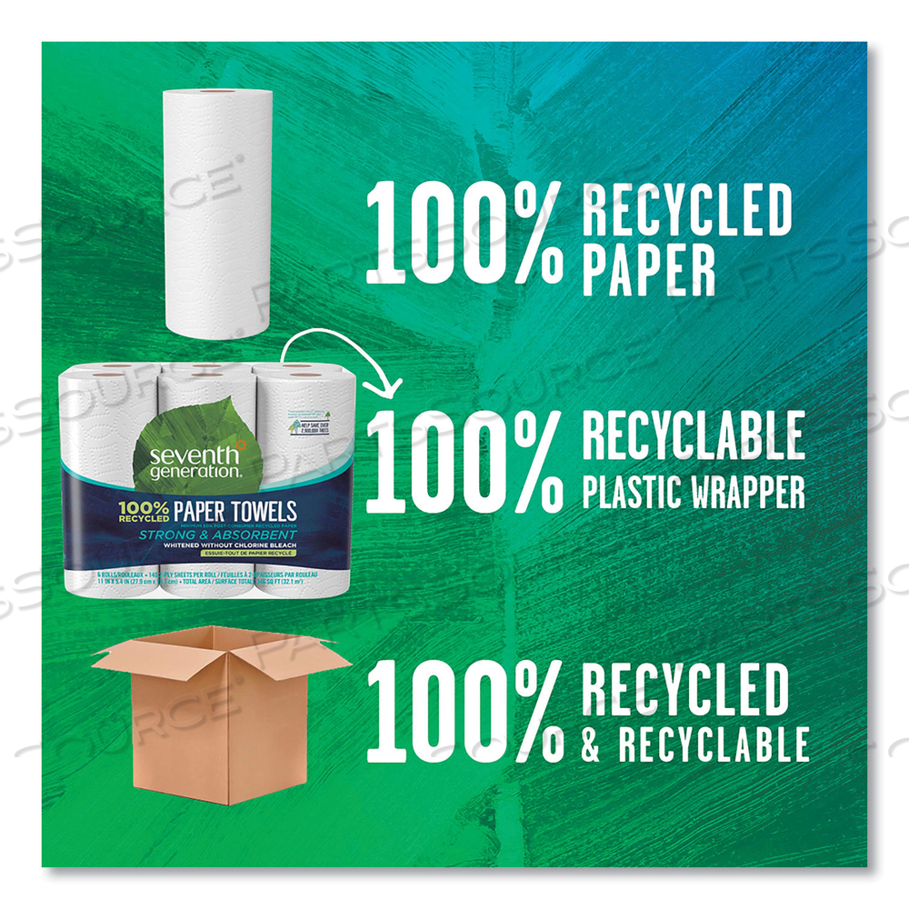 100% RECYCLED PAPER KITCHEN TOWEL ROLLS, 2-PLY, 11 X 5.4, 140 SHEETS/ROLL by Seventh Generation 100% RECYCLED PAPER KITCHEN TOWEL ROLLS, 2-PLY, 11 X 5.4, 140 SHEETS/ROLL by Seventh Generation