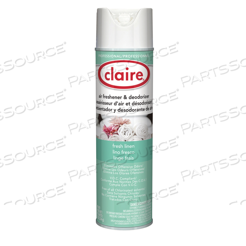 AEROSOL AIR FRESHENER AND DEODORIZER, FRESH LINEN, 10 OZ AEROSOL SPRAY, 12 CANS by Claire AEROSOL AIR FRESHENER AND DEODORIZER, FRESH LINEN, 10 OZ AEROSOL SPRAY, 12 CANS by Claire