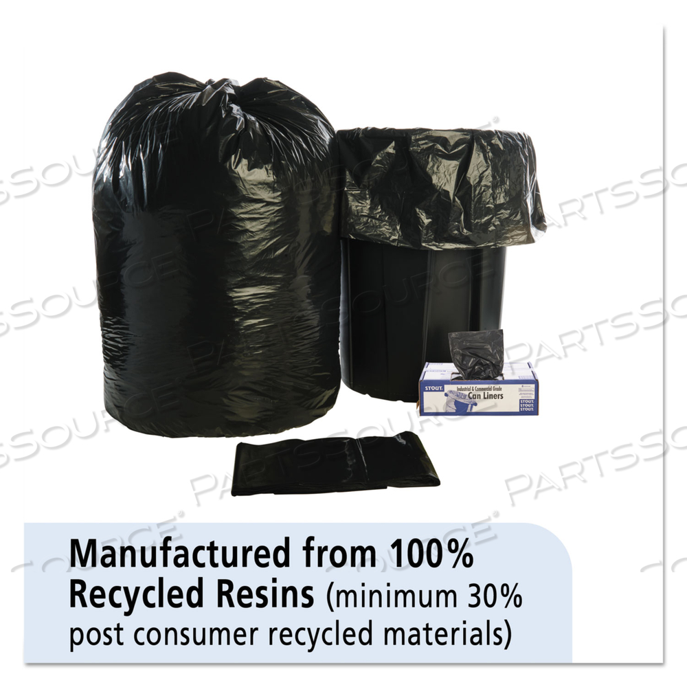 TOTAL RECYCLED CONTENT PLASTIC TRASH BAGS, 56 GAL, 1.5 MIL, 43" X 49", BROWN/BLACK by Envision