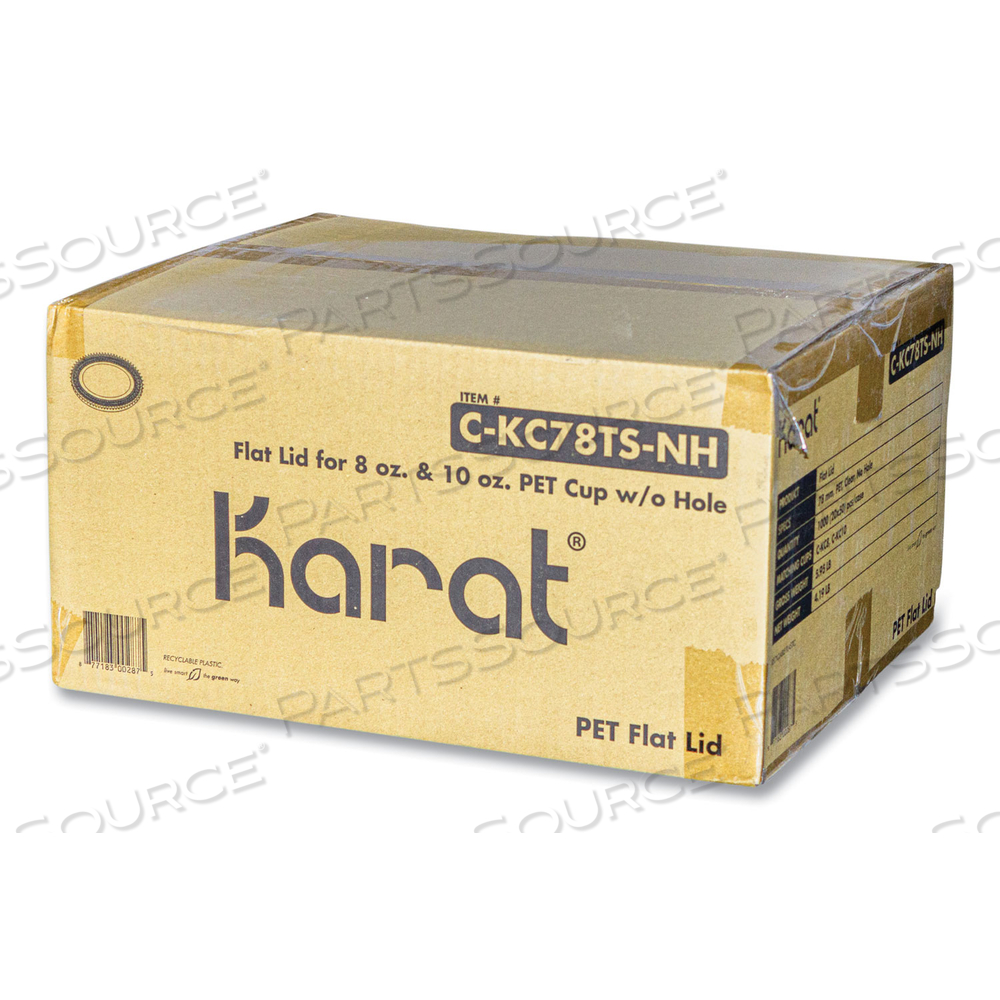 PET LIDS, FITS 8 OZ TO 10 OZ COLD CUPS, NO HOLE FLAT LID, CLEAR by Karat