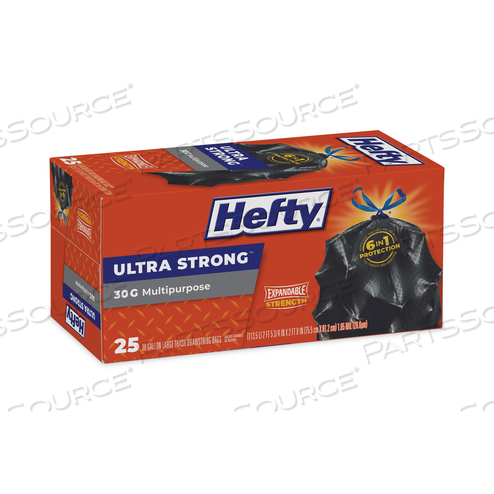 ULTRA FLEX WASTE BAGS, 30 GAL, 1.05 MIL, 6" X 2.1", BLACK by Hefty