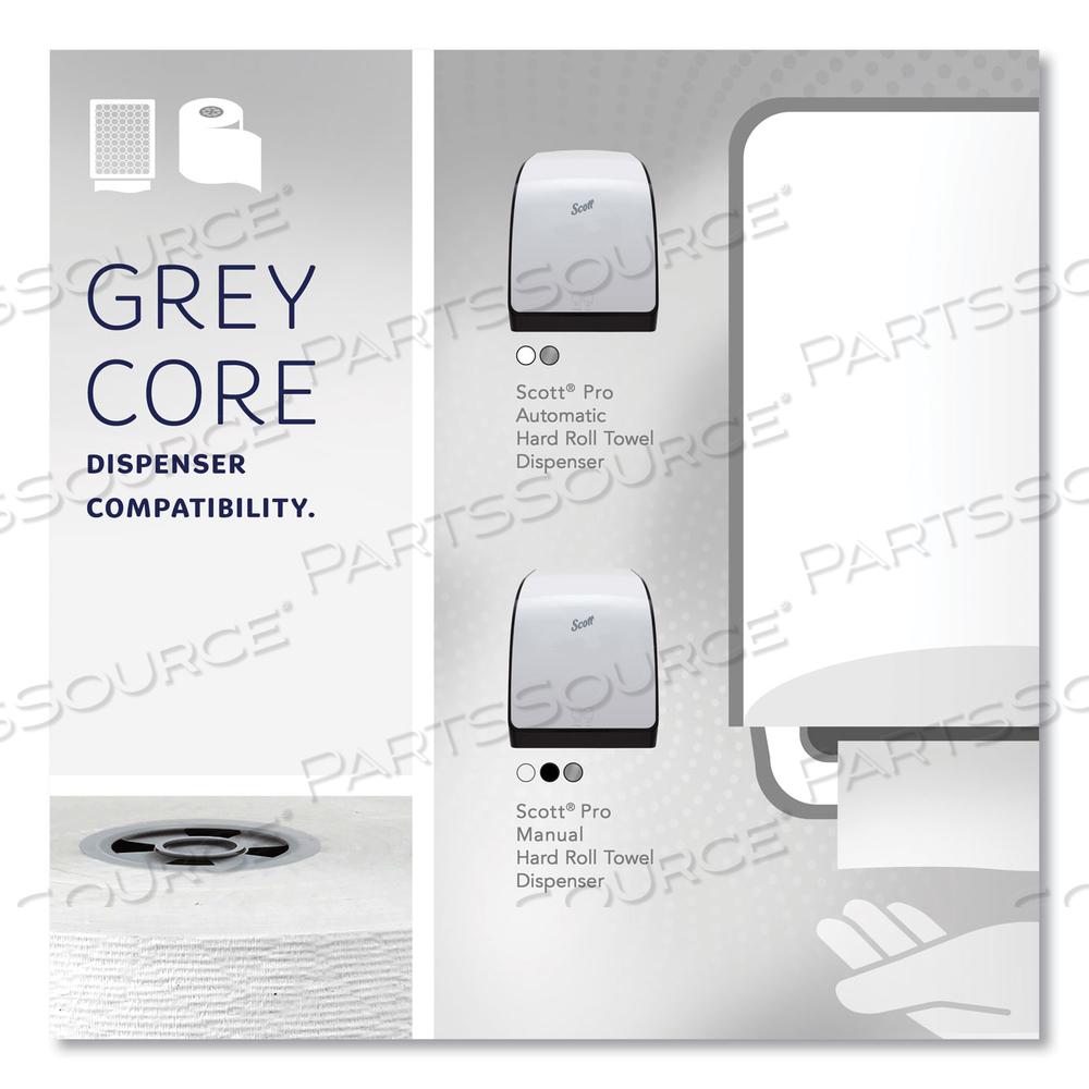 HARD ROLL PAPER TOWELS WITH PREMIUM ABSORBENCY POCKETS WITH COLORED CORE, GRAY CORE, 1-PLY, 7.5" X 700 FT, WHITE/CT 